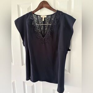 Rebecca Taylor Navy Blue Sleeveless Lace Crochet Blouse Sz 6
